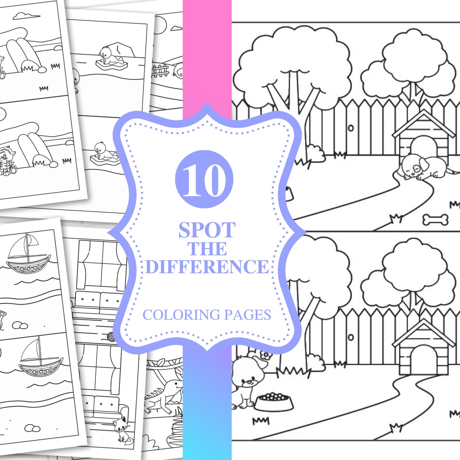 Spot the Difference Coloring Printable Pages for Children - Etsy