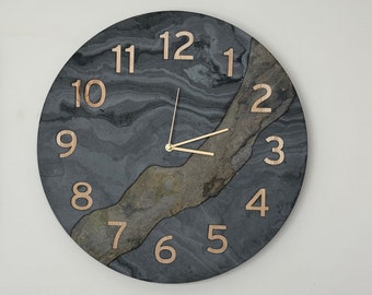 Horloge murale en pierre de type ardoise grisâtre, belle décoration, horloges pour mur, cadran d'horloge. horloge murale moderne, Orologio, horloge silencieuse, wanduhr