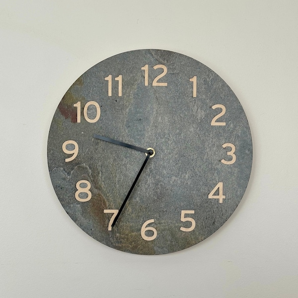 Stylish grey/rustic slate veneer  Wall Clock with,  Minimalist Texture, Big wall clock, 24 inches wall clock, uhr, time clock