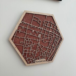 Mappa della città su misura in legno a forma ottagonale, mappa stradale personalizzata, qualsiasi mappa stradale della città, regalo di compleanno, regalo di riscaldamento della casa, regalo del 5o anniversario