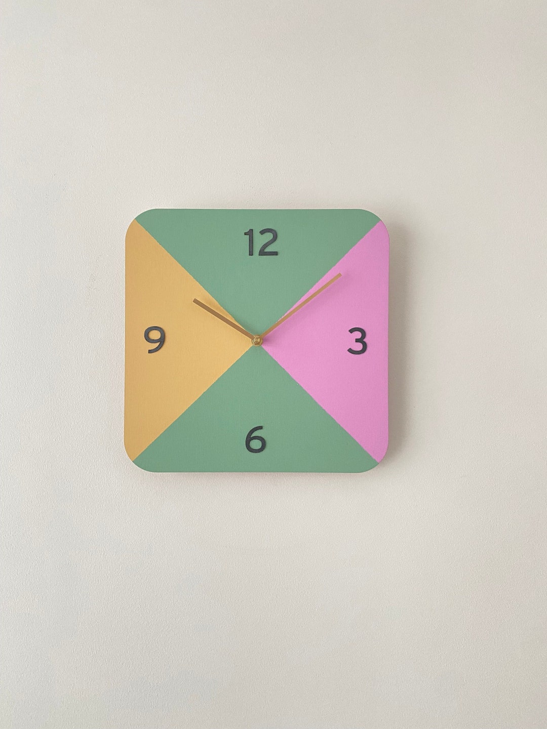 Colourful Wall Clock With Numbers and Golden Clock Hands , Golden Clock