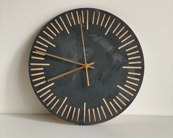 Slate Circle With Wood - Wall Clock - Modern Wall Clock - Contemporary - Minimalist Wall Art - Home Decor - Gift Idea