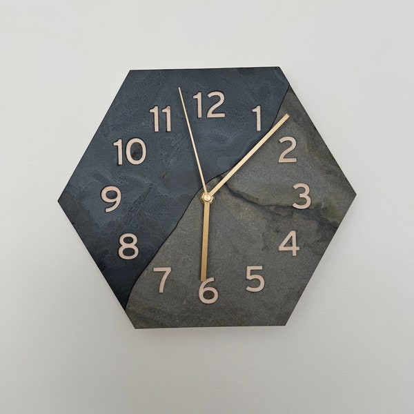 Hexagon shape slate veneer clock, wall clock, Every clock is different, big wall clock, 24inch clock for wall