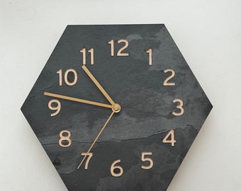 Black hexagon clock, great home decoration, unique gift, silent movement, big wall clock