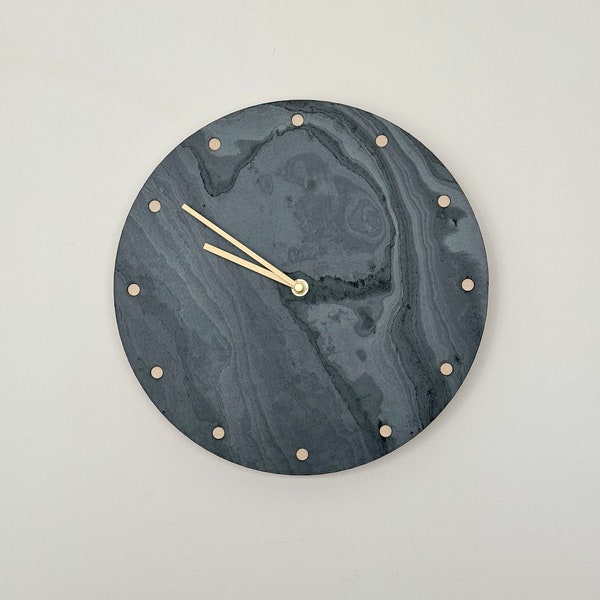 Unique Dotted  slate veneer wall clock, round wall clock with dots , Eye catching stone wall clock, perfect gift for home, uhr