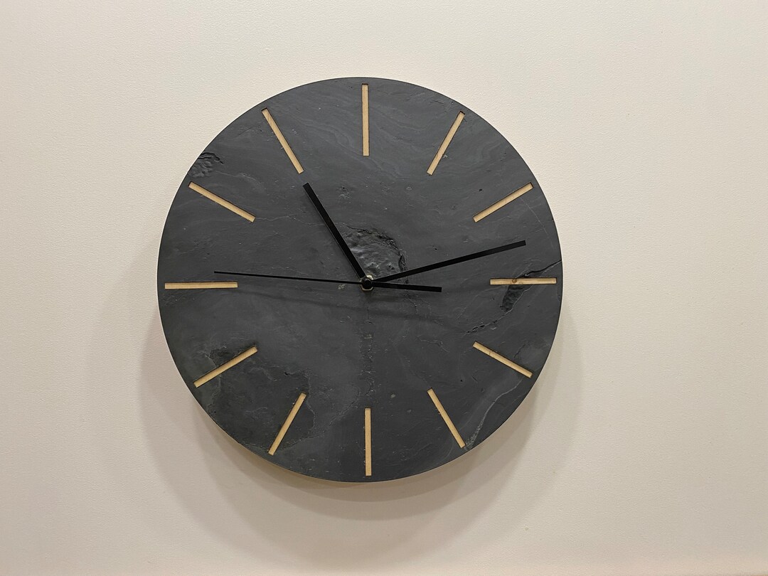Slate Circle Clock With Black Clock Hands Wall Clock Modern Wall Clock