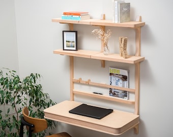 Murphy Desk Wall Mounted,Baltic Birch Plywood Minimalist Workstation
