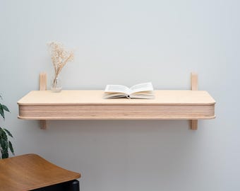 Wall Mounted Floating Desk – Baltic Birch Plywood Workstation, Hidden Storage Cabinet