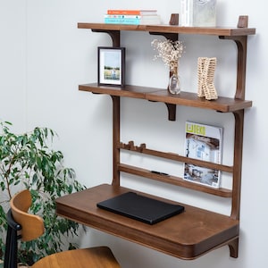 Wall Mounted Folding Desk with Shelves