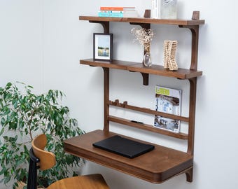 Wall Mounted Folding Desk with Shelves