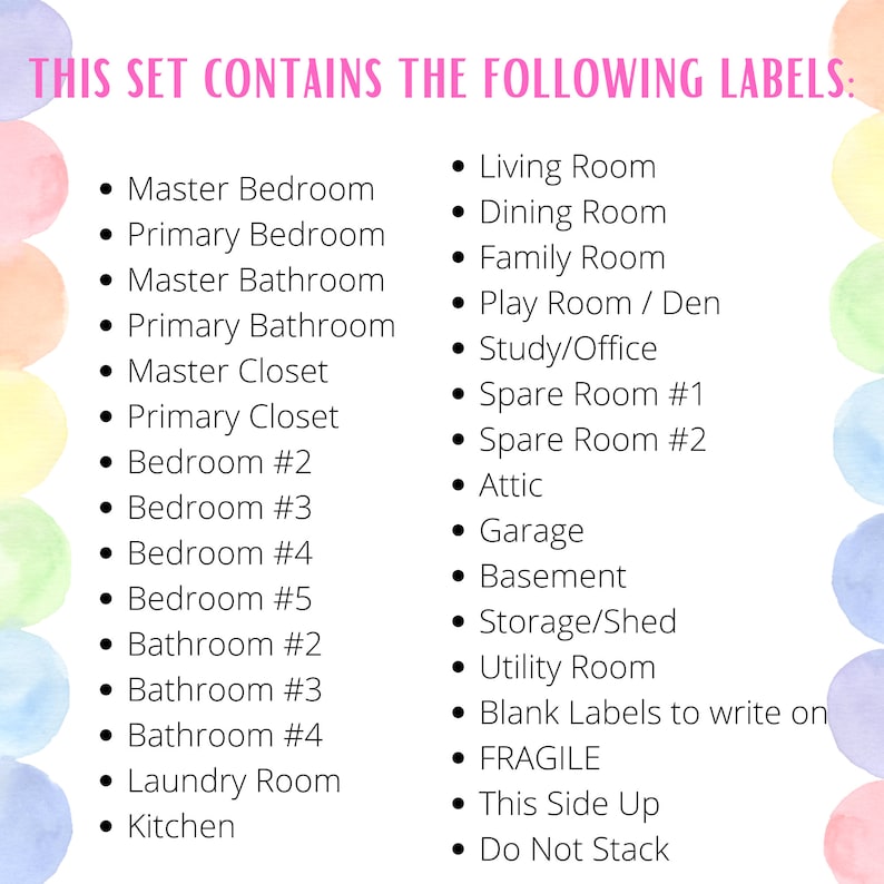 Room Label Work 31 Unique Printable Moving Labels - WHOLE HOUSE & All ROOMS - for Use ...
