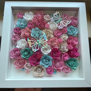 Custom multicolored Roses shadow box | Floral butterfly shadow box with Custom Personalization| nursery decor| home decor| name decor|