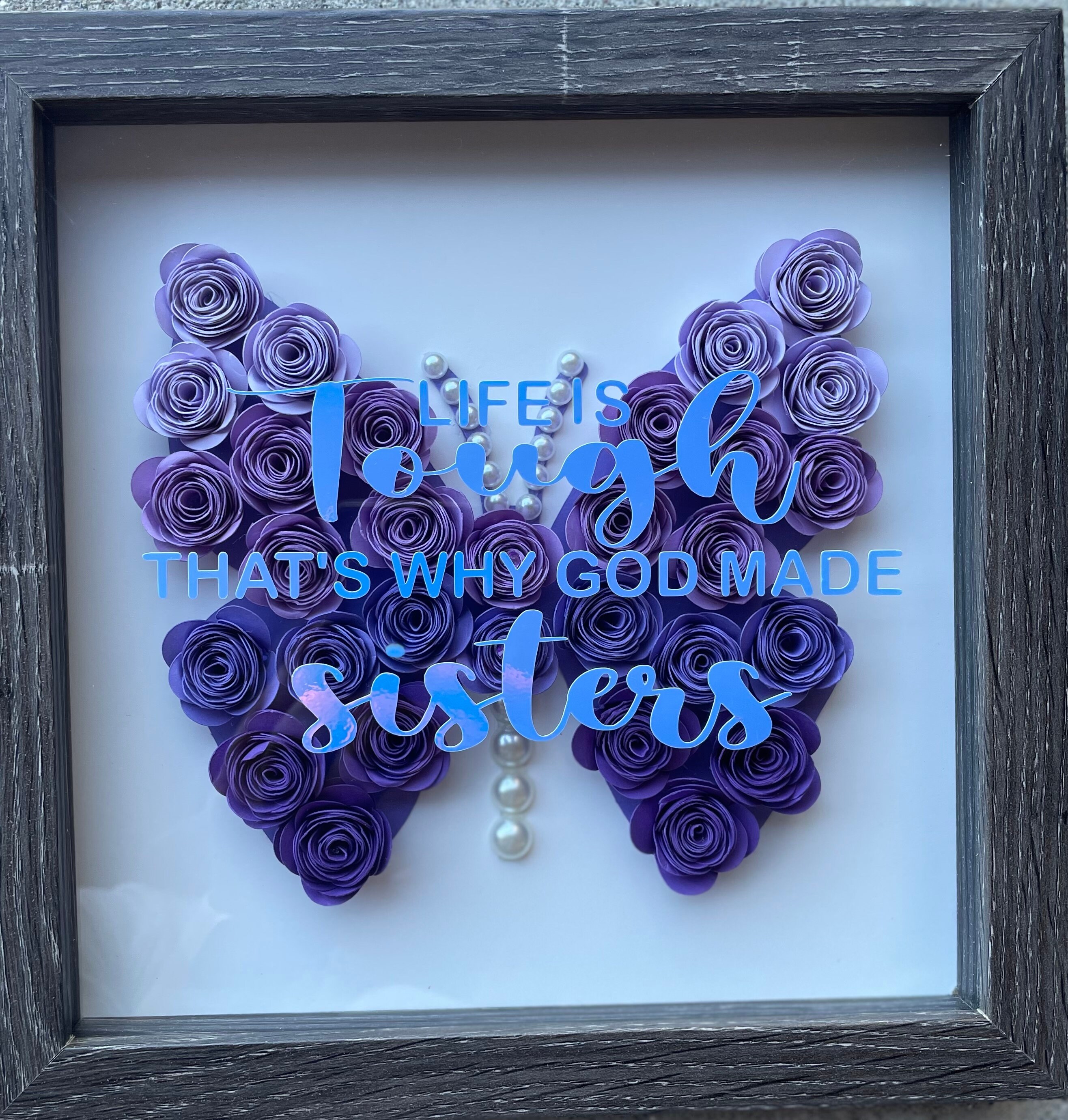 Butterfly Shaped Shadow Box , 3D Butterfly Frame, Paper Roses, Paper