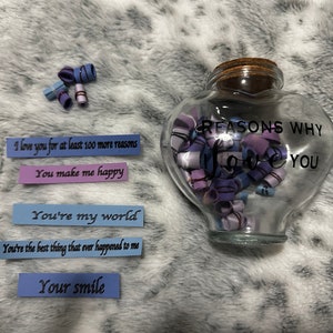 Razões pelas quais eu te amo, Carta personalizada em uma garrafa, Garrafa personalizada, presente razões pelas quais eu te amo, mensagens em garrafa, Notas de amor,