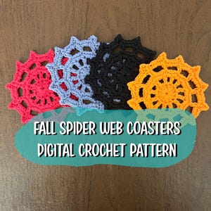 Crochet Coasters Pattern Spider Web- Fall Autumn Season- Halloween Coasters- Digital PDF Download