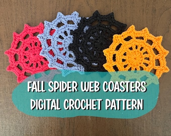 Crochet Coasters Pattern Spider Web- Quick and Easy Fall Autumn Season- Halloween Coasters- Digital PDF Download