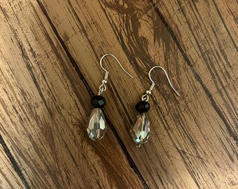 Handmade Bead Earrings- Silver and Black