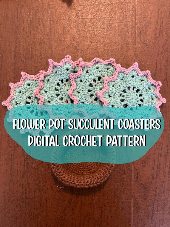 Crochet Coasters Pattern Succulents- Flower Pot Holder Coasters- Plant  Decor- Crochet Flowers- PDF Download- US Terms