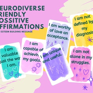 32 Druckbare Positive Affirmationen Karten, Neurodiverse Freundlich, Autismus Bewusstsein, Selbstwertgefühl und Achtsamkeit Gebäude illustriert PNG