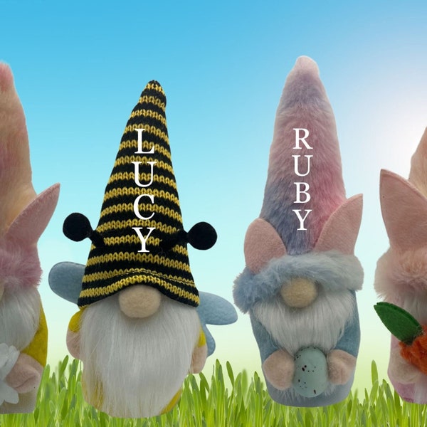 Personalised Easter Gonks, Cute Plush Easter Bunny Rabbit Gnome Bumble Bee, Flower, Egg, Carrot, Love, Custom Made Bespoke Gift, Present.