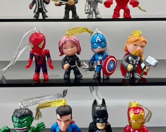 12 Superhero Christmas Ornaments, Retro Comic Character Decorations