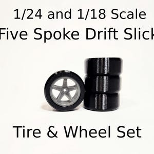 Five Spoke Drift Slick Tire and Wheel Set for 1/24 and 1/18 RC