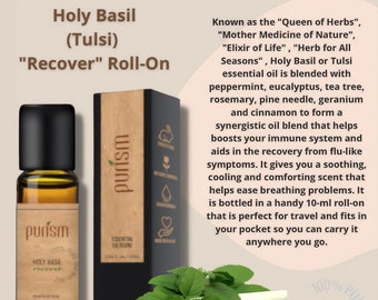 Rodillo de mezcla de aceite esencial "Tulsi" de albahaca sagrada: alivia la respiración y los síntomas similares a los de la gripe