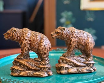 Sujetalibros vintage de madera compuesta con forma de oso pardo, de Syroco, c. 1960.