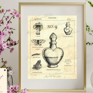 Halloween Fall Love Potion Vintage Academia Scientific Cottagecore Woodland Forest Mushroom Romantic Wall Art Decor Print Digital Download