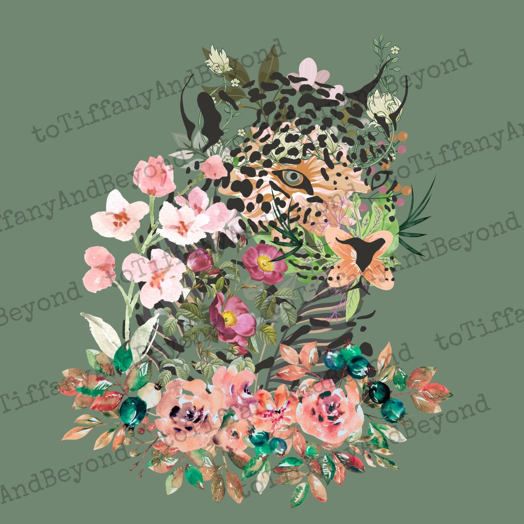 Floral Leopard Print Jungle Wild Cat Botanical Flowers Art Print ...