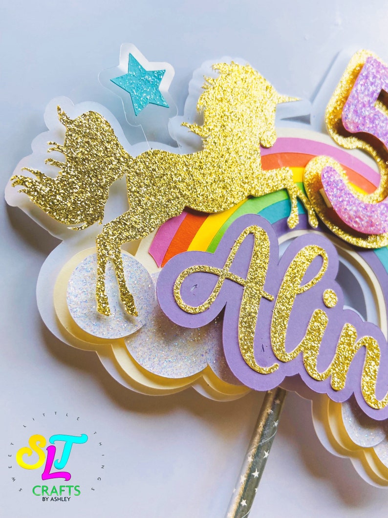Unicorn Cake Topper Rainbow Birthday Cake Topperv Etsy