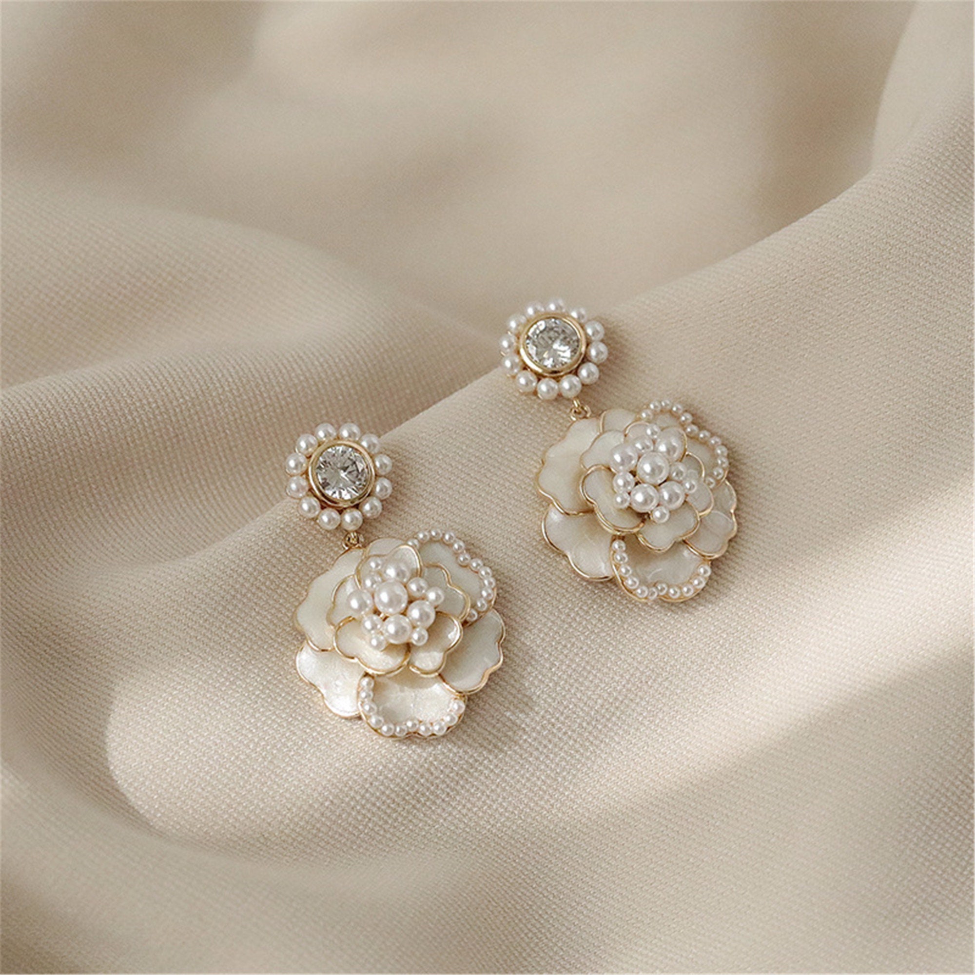 Louisette Stud Earrings with Enamel and Faux Pearls