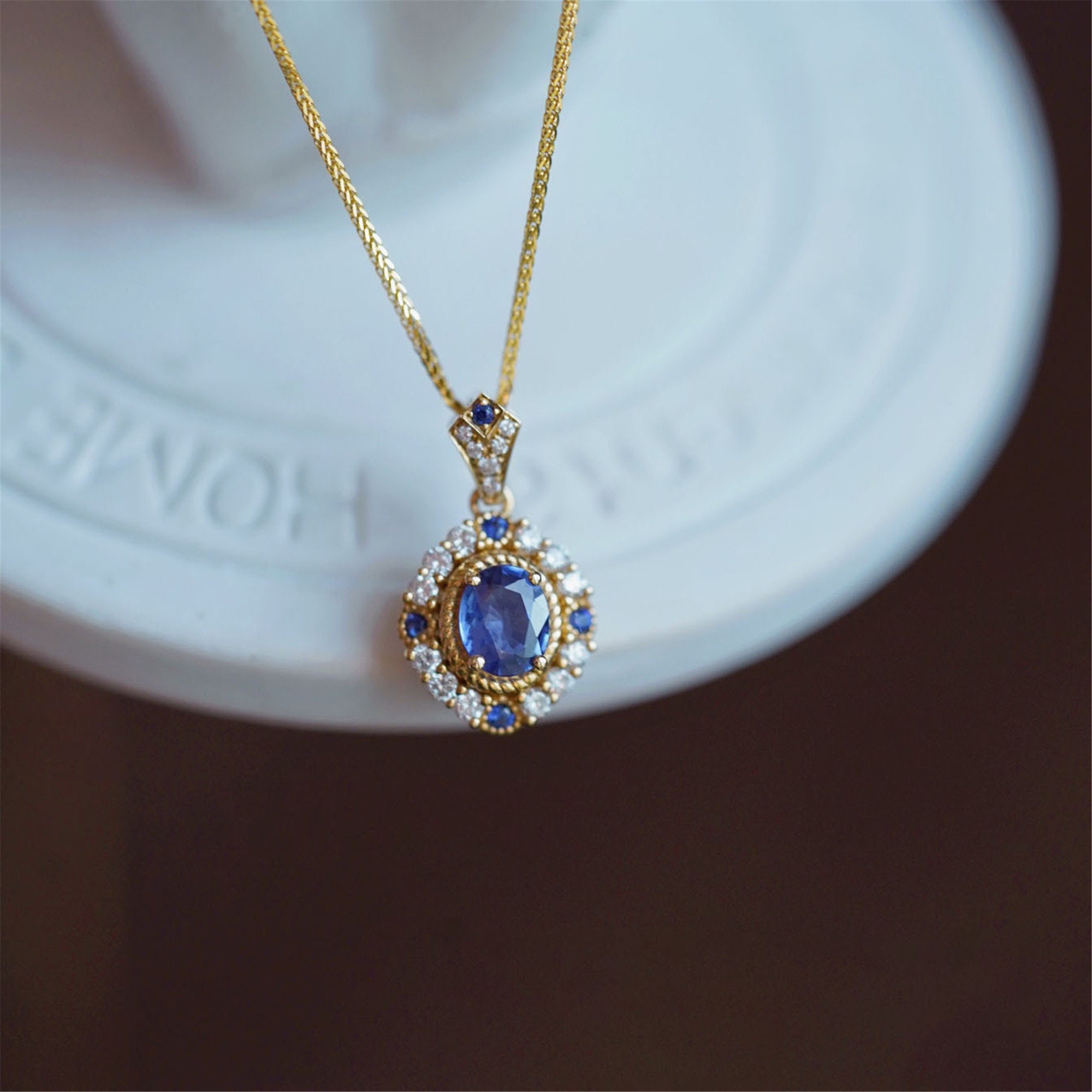 18K Gold Simulated Sapphire Vintage Necklace Adjustable Blue - Etsy UK