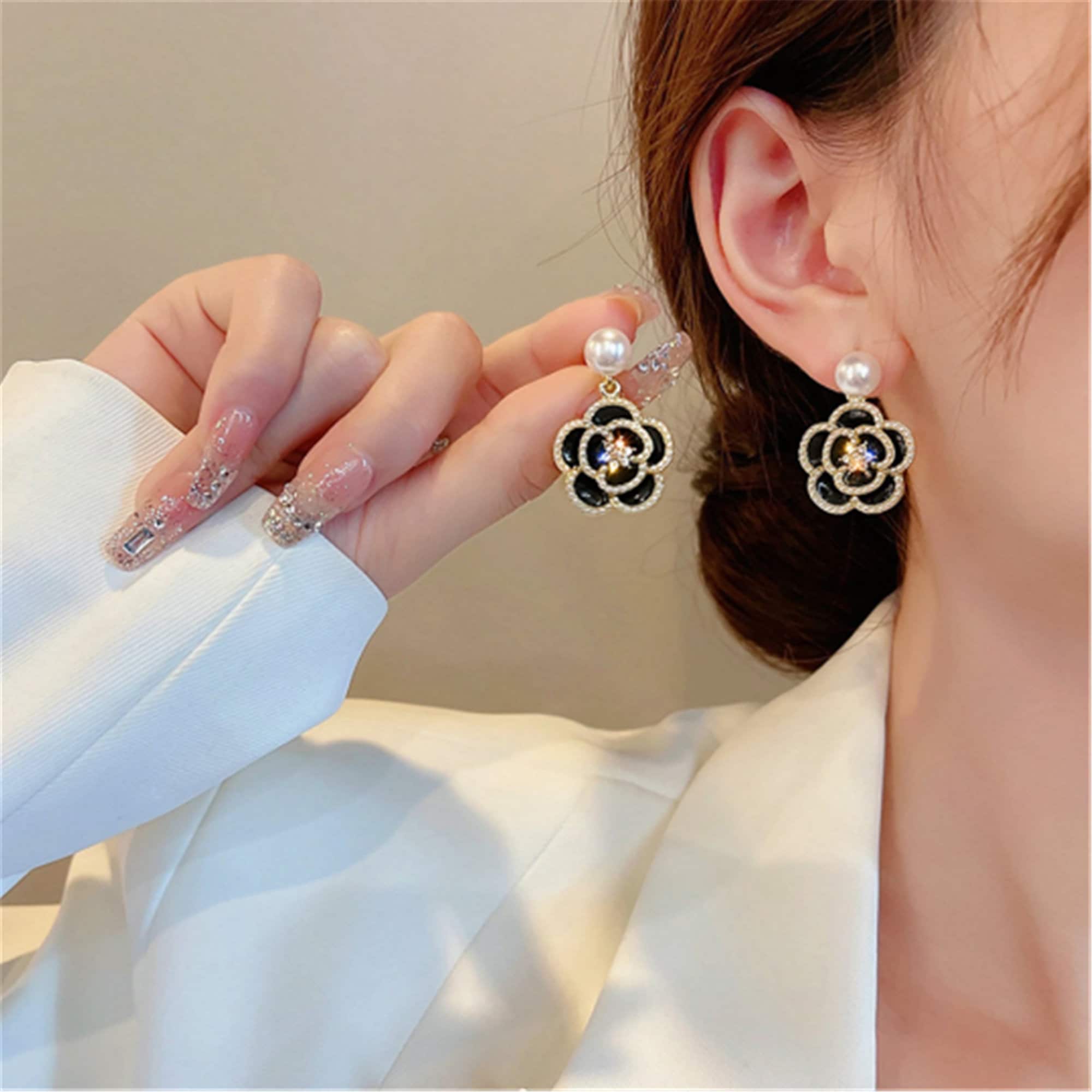 Chanel camellia flower earrings Clearance