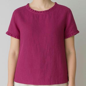 Linen Ruffle Top: Women&#39;s Breathable Summer Blouse