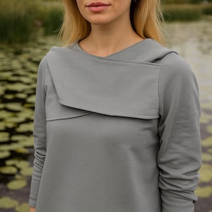 Boho Hoodie for Women – Soft Lightweight Jersey Pullover | Minimalist Layering Top with Hood | Cozy Everyday Fall Outfit