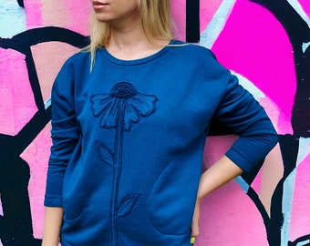 Flower Embroidered Sweatshirt, Elegant Sweatshirt For Women, Unique Sweatshirt, Handmade Sweatshirt, Going Out Sweatshirt, Floral Jumper