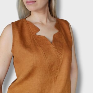 Handmade Linen Tank Top: Notched V-Neck Sleeveless Blouse