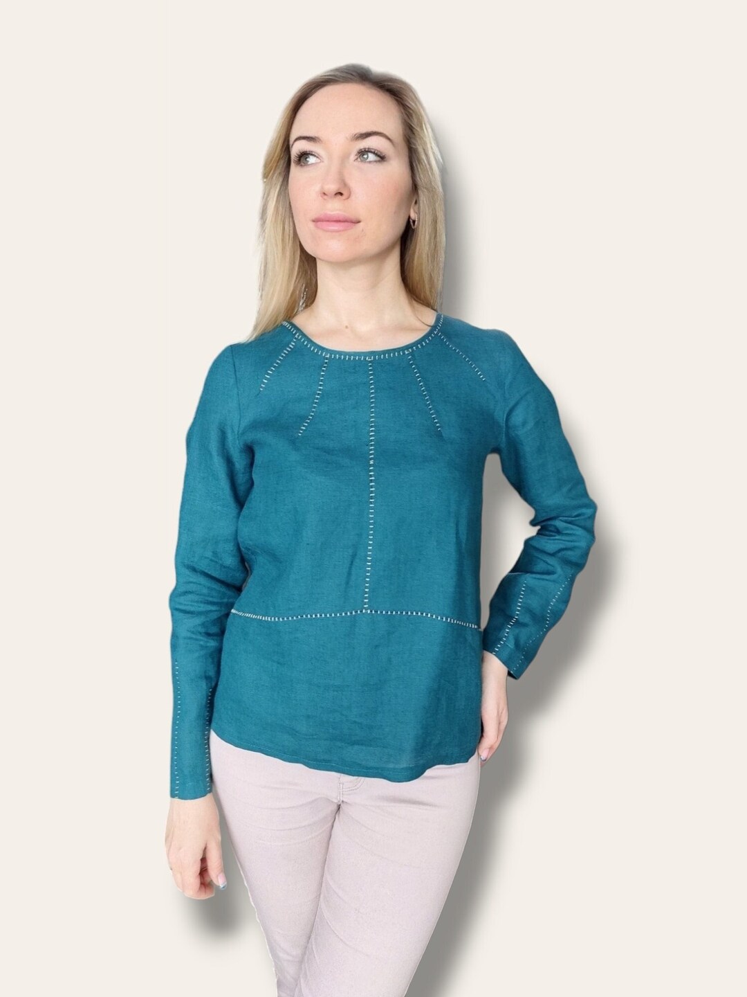 Women Red Embroideried Long sleeve Linen Shirt