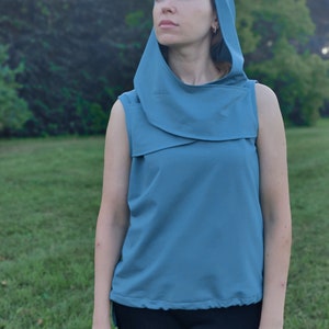 Sleeveless Cotton Hoodie, Hooded Tank Top, Lightweight Cross Neck Hoodie, Unique Tshirt For Women, Summer Hoodies image 5