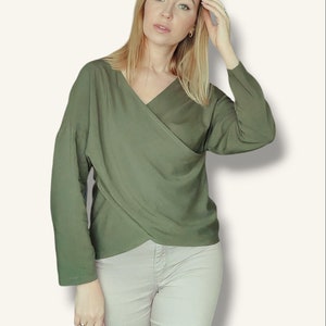 Rayon Blouse For Women, Viscose Blouse, Long Sleeve Blouse, Thin Blouse, Lightweight Blouse, Office Blouse, Drape Front Blouse, Flowy Blouse image 3