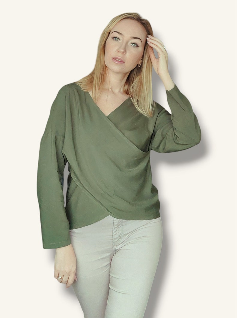 Rayon Blouse For Women, Viscose Blouse, Long Sleeve Blouse, Thin Blouse, Lightweight Blouse, Office Blouse, Drape Front Blouse, Flowy Blouse image 3