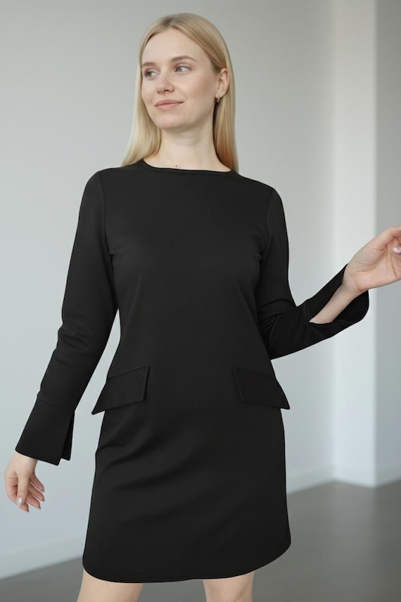 elegant mini dress formal Black and White Mini Dress - Sleek black formal dress with white flowers main image 0