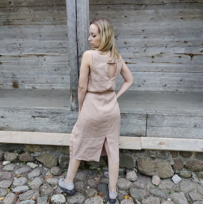 Apron Dress, Linen Pinafore Dress, Unique Wrap Dress, Handmade Tank Dress, Tie Waist Dress image 3