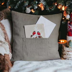 Coussin de Noël en lin, housse de coussin de Noël en lin, coussin brodé en lin, coussin ange, taies d'oreiller de vacances, cadeau déco de Noël image 2