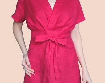 Elegant Linen Empire Waist Dress: Short Sleeve Summer Outfit