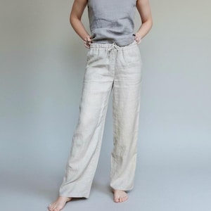 Linen Pants For Women, Loose Linen Pants, Long Straight Leg Pants, Casual Linen Trousers, Elastic Drawstring Waist Summer Pants