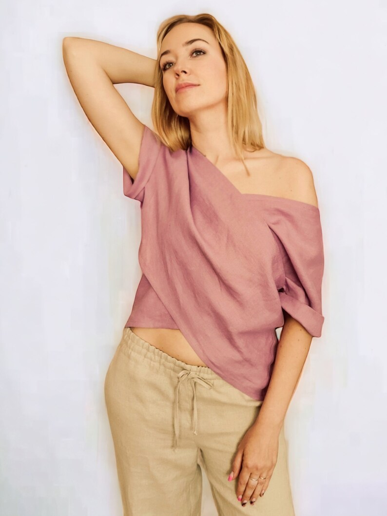 Elegant Linen Blouse Kimono Sleeve Top Women Linen Shirt Etsy