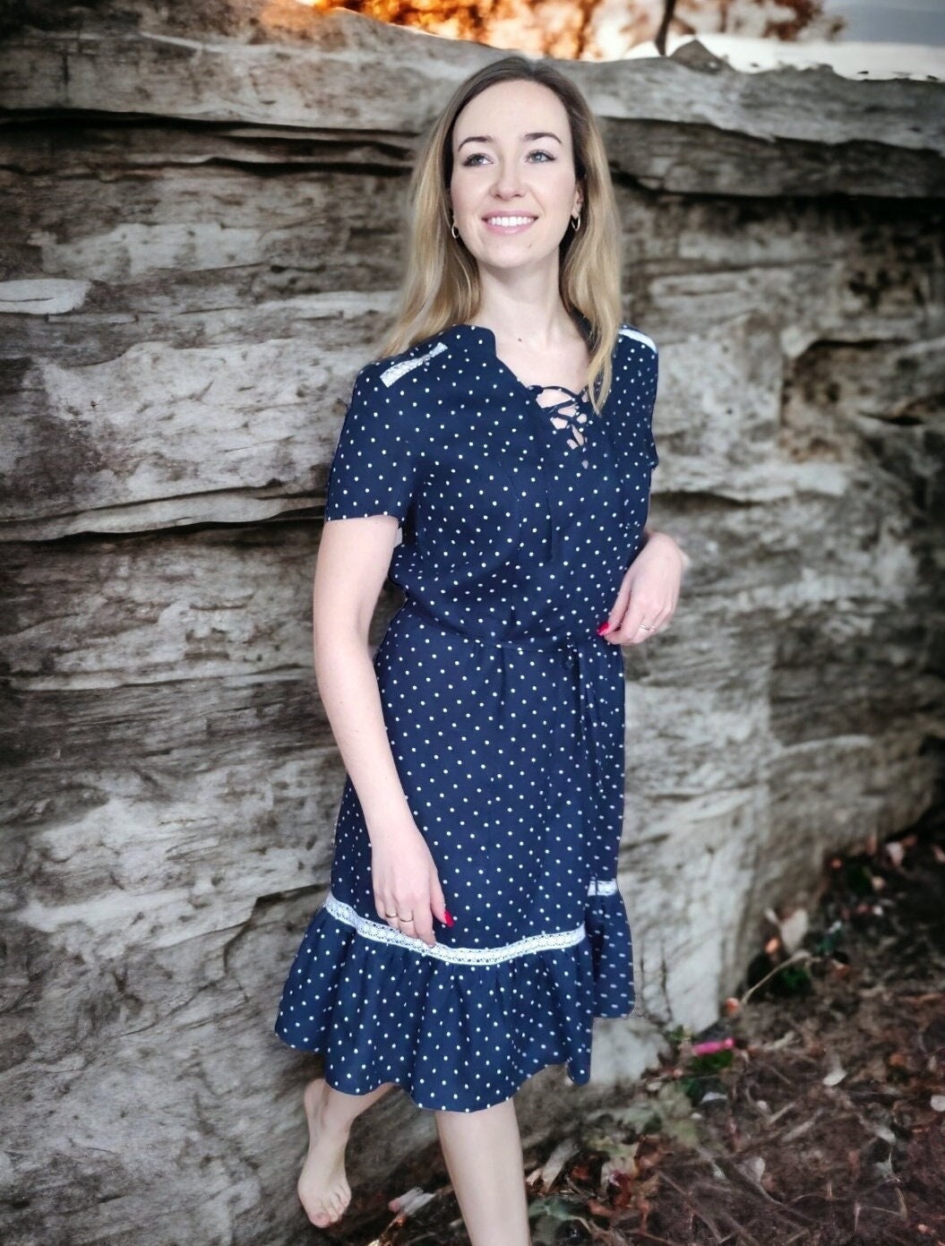 Girls blue polka dot hotsell dress