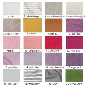 Pode incluir: Cart&atilde;o de amostra com 20 amostras de tecido, mostrando diferentes cores e texturas. As cores incluem branco, bege, amarelo, mel, rosa, lil&aacute;s, lavanda, cinza, verde e muito mais. As texturas incluem linho, algod&atilde;o e listrado.